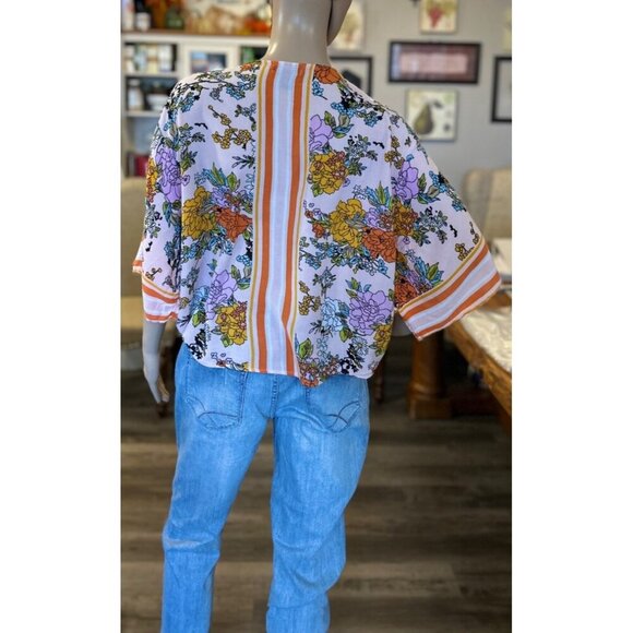 EUC -Womens Boho Floral Striped Handkerchief Hem Blouse - New Directions -‎ Size - Picture 4 of 7